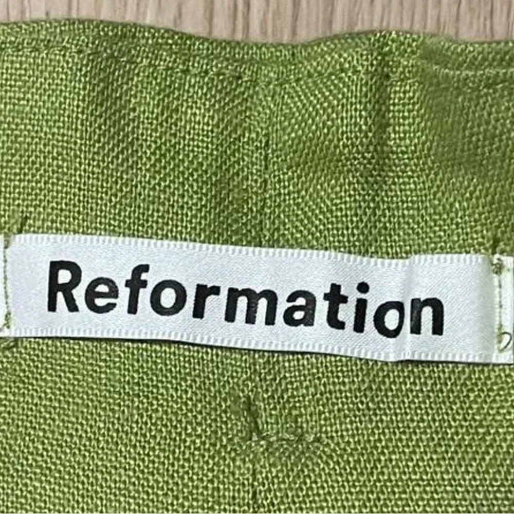 reformation nwt high rise 100% linen green paper bag business dress pants 2